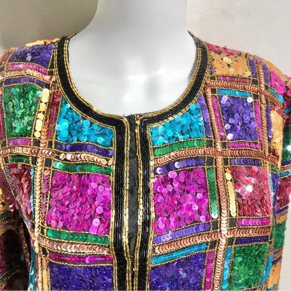 Laurence Kazar Vintage Vibrant Sequin Plaid Jacket - Picture 5 of 11